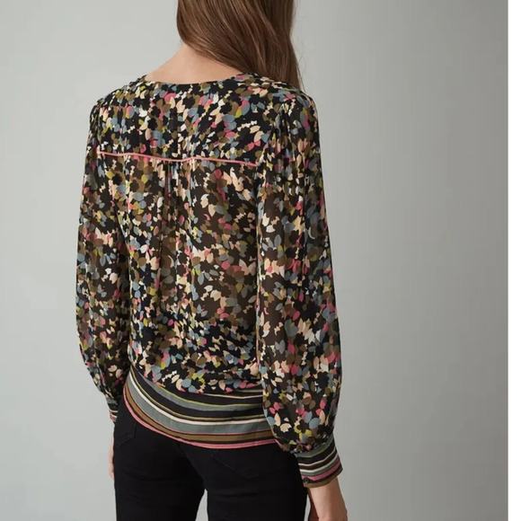 REISS, New, Ally Ditsy Floral Printed Chiffon Blouson Blouse Top, US Size 4 - Picture 3 of 13